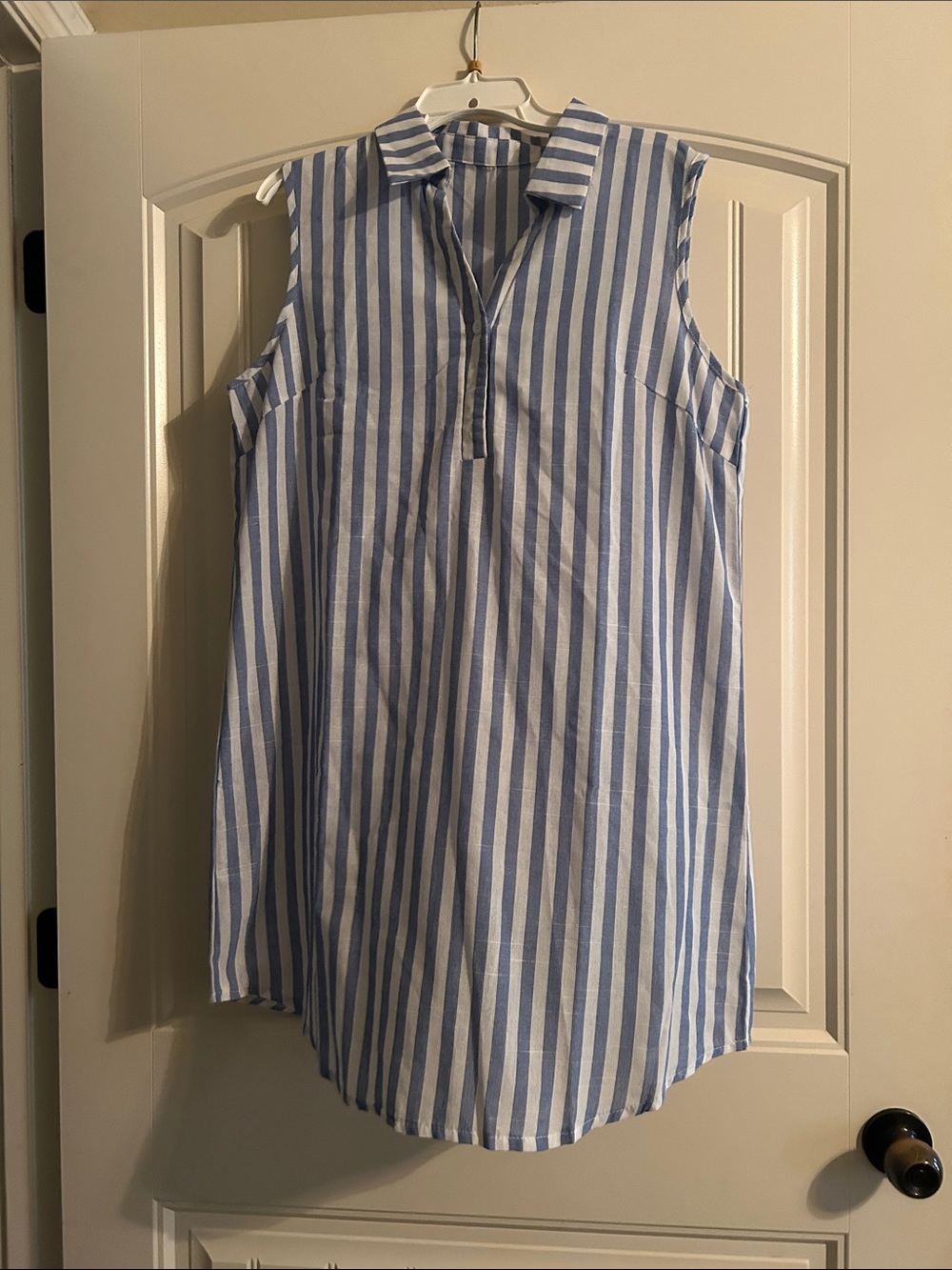 Women’s Blue and White Striped Sleeveless Dress